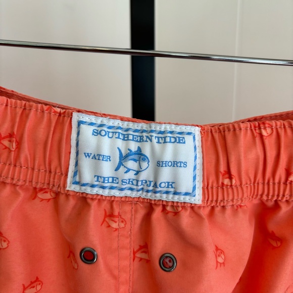 Southern Tide Fish Allover Orange Lined Swim Trunks Shorts Mens XL 7.5” Inseam - Picture 5 of 9